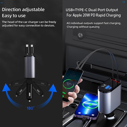 ⚡ 4 in 1 Retractable Car Charger - The perfect solution for fast and convenient charging 🚗🔋